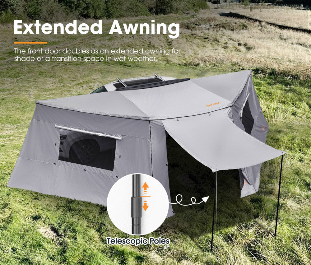 San Hima 180° Degree Awning With Side Wall Car Privacy Screens + "L" Bracket