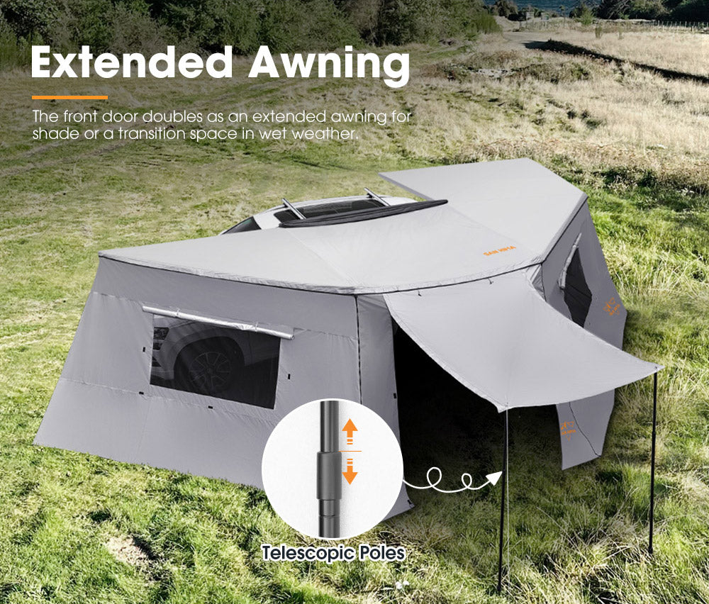 San Hima 270° Degree Awning With Side Wall Car Privacy Screens + "L" Bracket