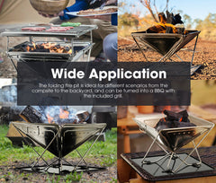 San Hima Portable Fire Pit Large Size Folding Stainless Steel BBQ Braai Grill Outdoor