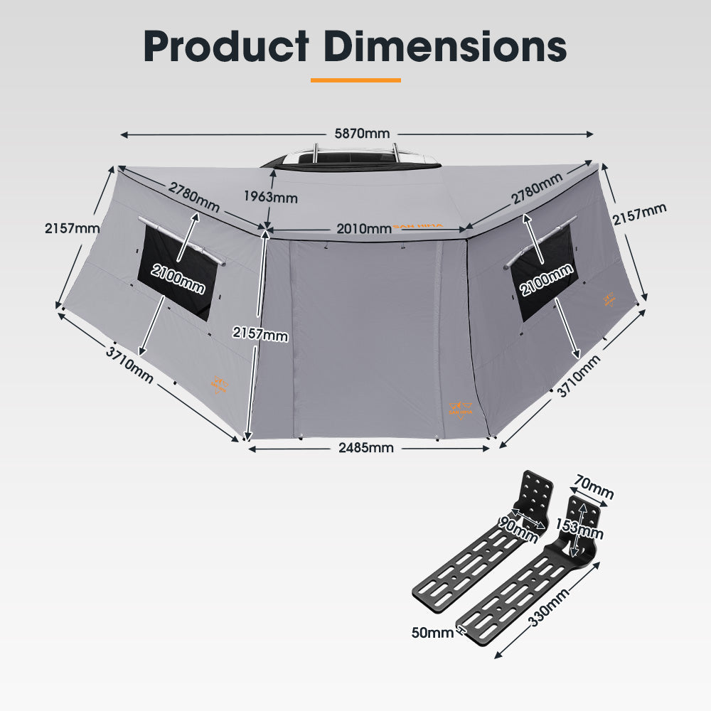 San Hima 180° Degree Awning With Side Wall Car Privacy Screens + "L" Bracket