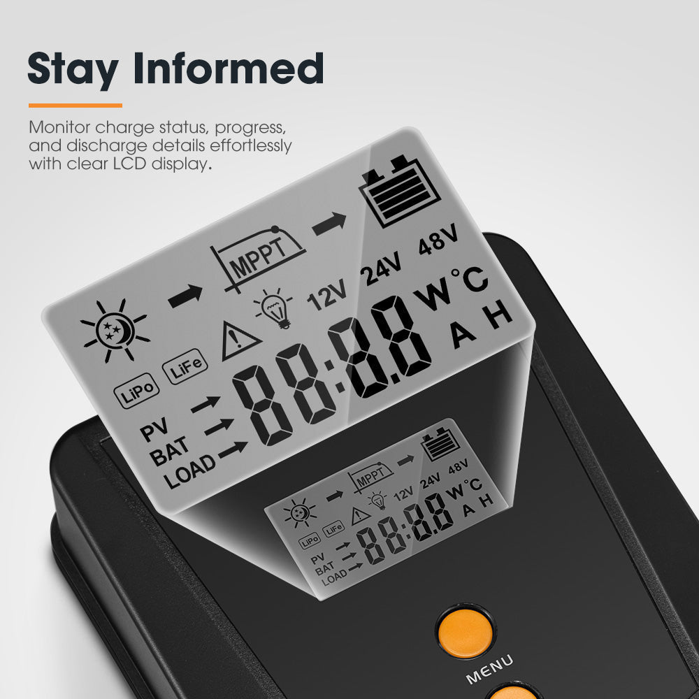 San Hima 40A MPPT Solar Charge Controller 12V 24V With Bluetooth LCD Display