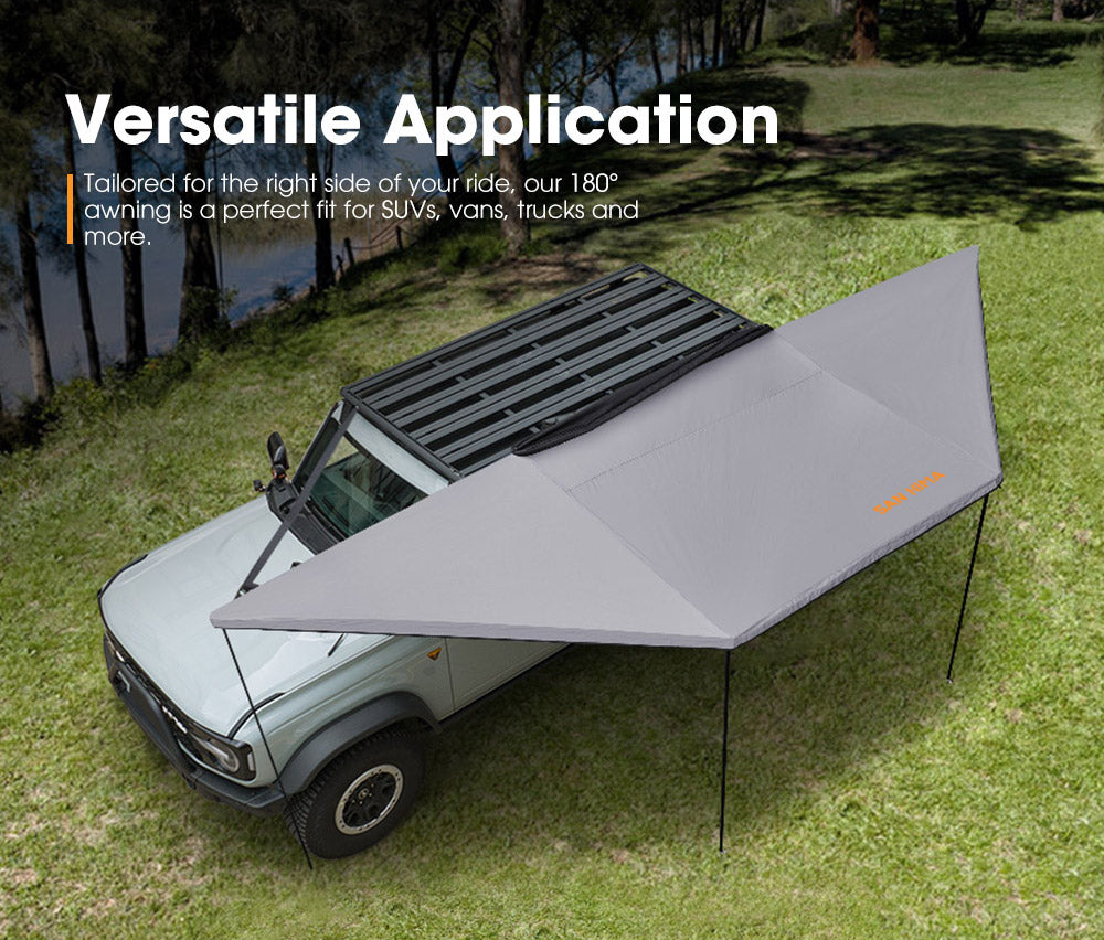 San Hima 180° Degree Awning With Side Wall Car Privacy Screens + "L" Bracket