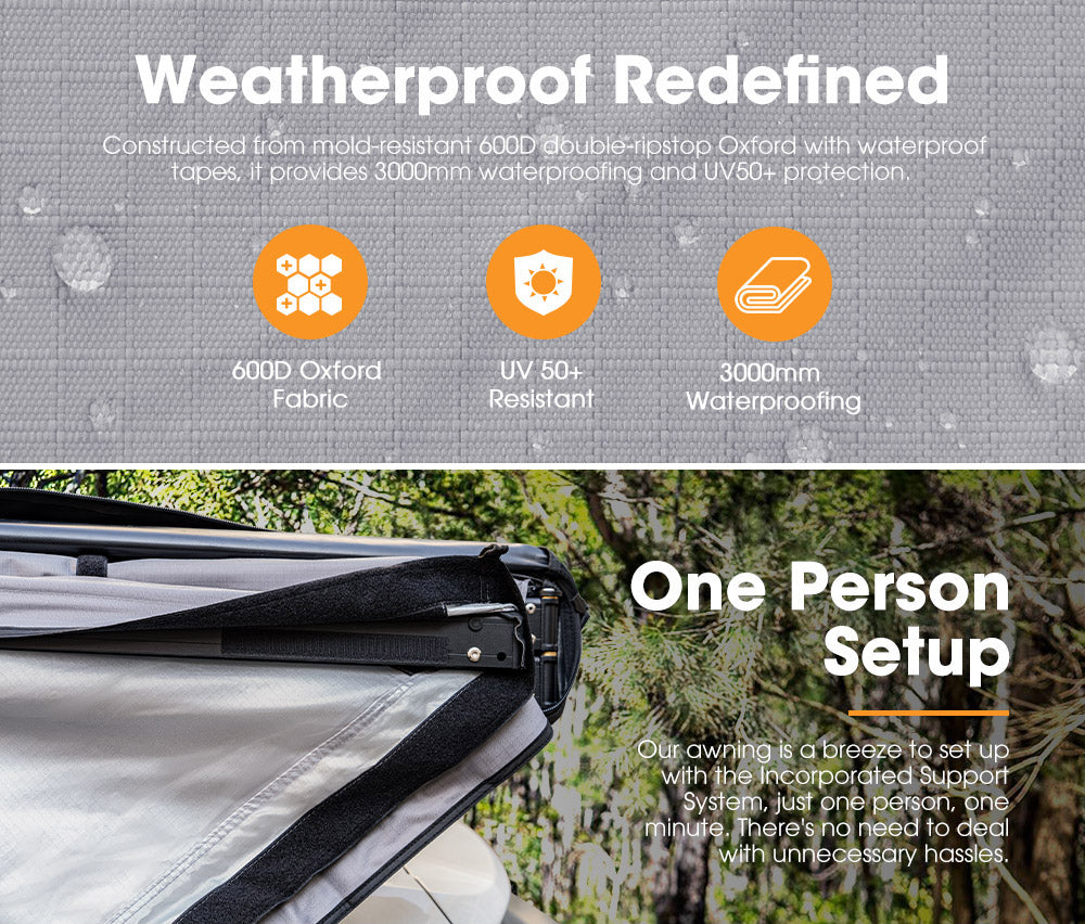 San Hima 180° Degree Awning With Side Wall Car Privacy Screens + "L" Bracket