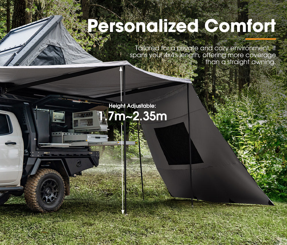 San Hima 180° Degree Awning With Side Wall Car Privacy Screens + "L" Bracket