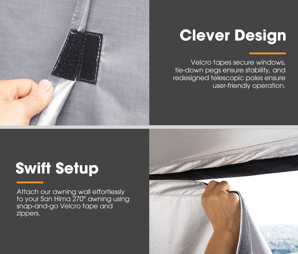 San Hima 180° Degree Awning With Side Wall Car Privacy Screens + "L" Bracket