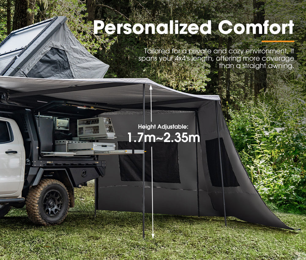 San Hima 270° Degree Awning With Side Wall Car Privacy Screens + "L" Bracket