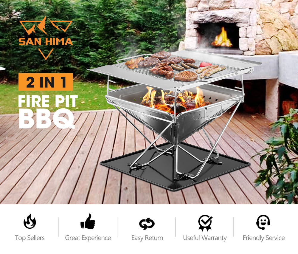 San Hima Portable Fire Pit Large Size Folding Stainless Steel BBQ Braai Grill Outdoor Secondary image