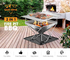 San Hima Portable Fire Pit Large Size Folding Stainless Steel BBQ Braai Grill Outdoor