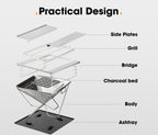 San Hima Portable Fire Pit Large Size Folding Stainless Steel BBQ Braai Grill Outdoor