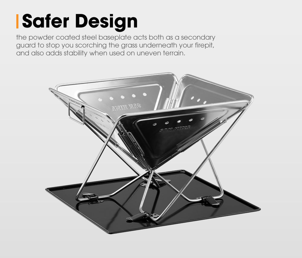 San Hima Portable Fire Pit Large Size Folding Stainless Steel BBQ Braai Grill Outdoor