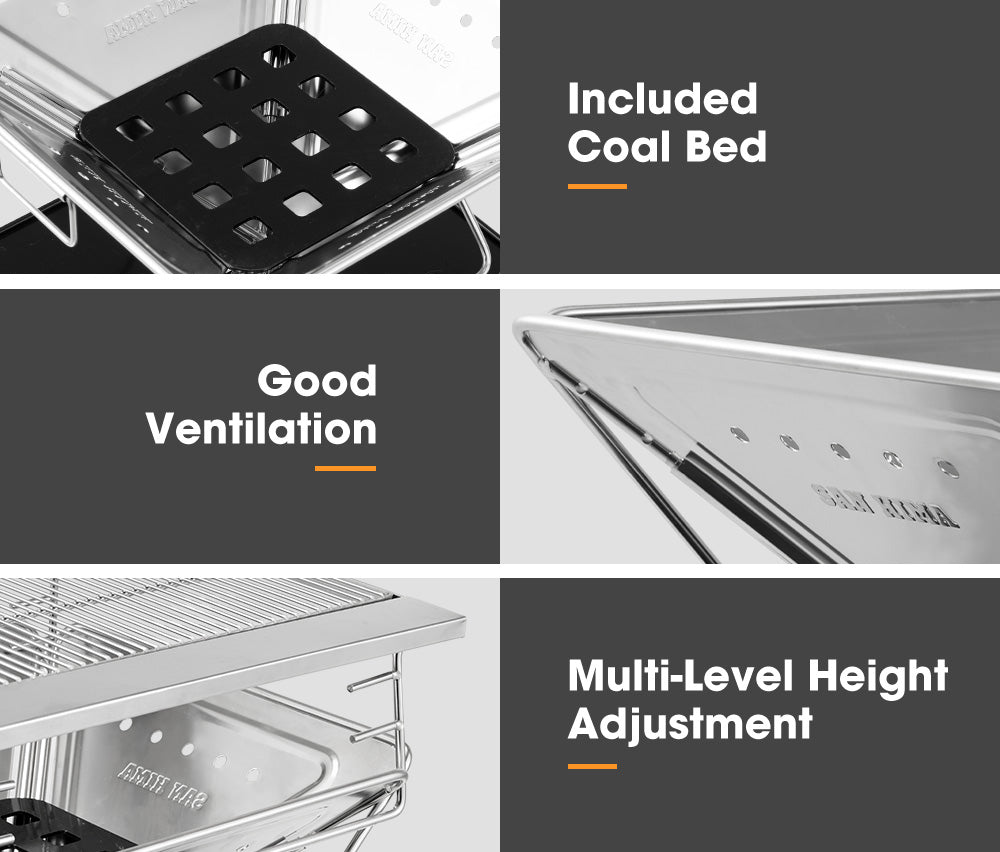 San Hima Portable Fire Pit Large Size Folding Stainless Steel BBQ Braai Grill Outdoor