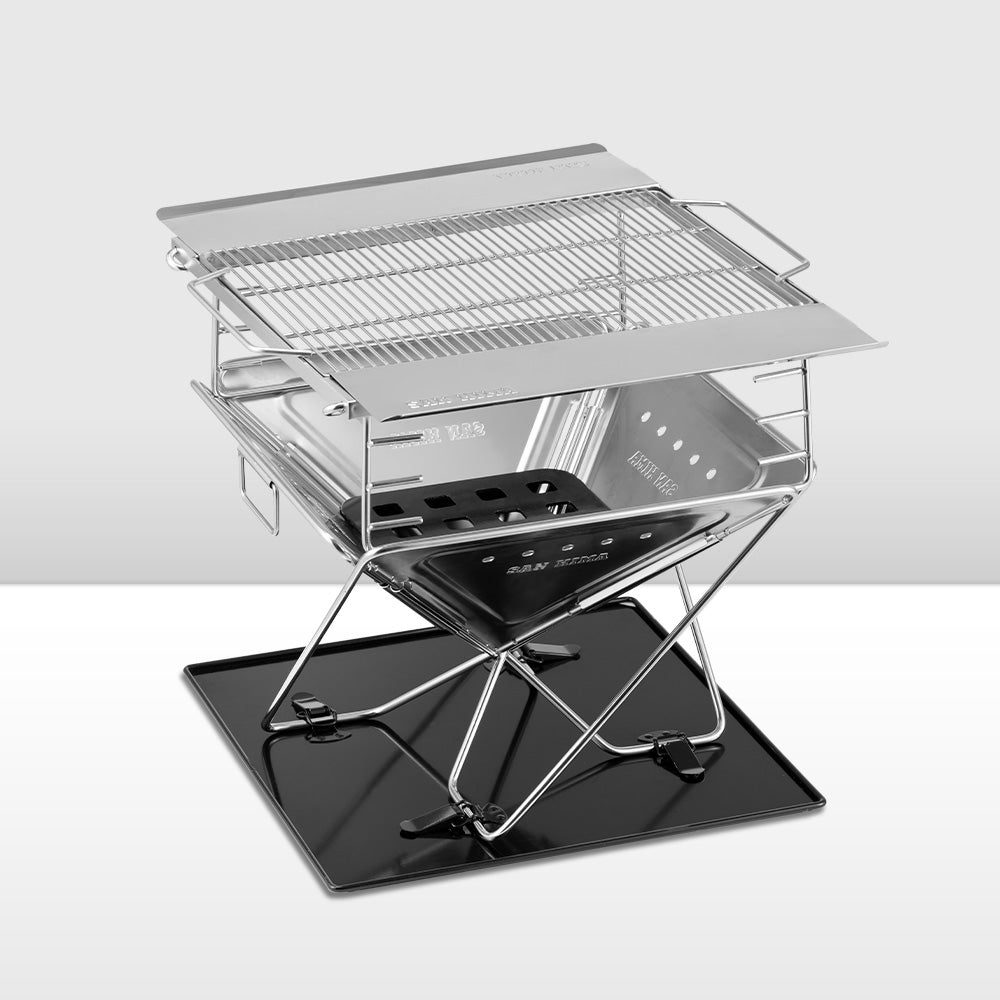 San Hima Portable Fire Pit Large Size Folding Stainless Steel BBQ Braai Grill Outdoor Main image