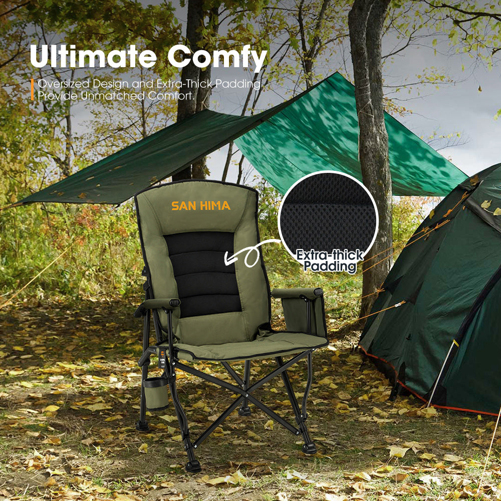 San Hima Folding Camping Chair Portable Outdoor Thick Padding Recliner Green