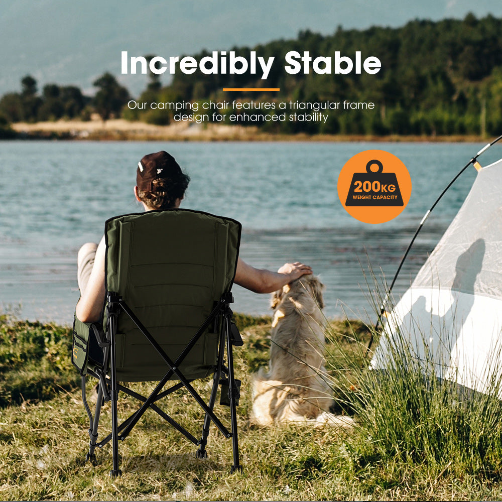 San Hima Folding Camping Chair Portable Outdoor Thick Padding Recliner Green