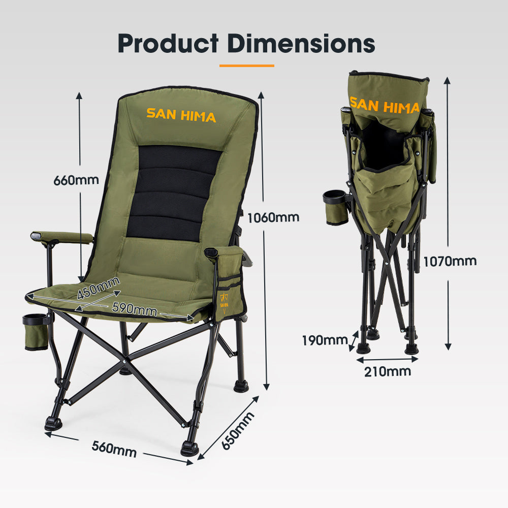 San Hima Folding Camping Chair Portable Outdoor Thick Padding Recliner Green