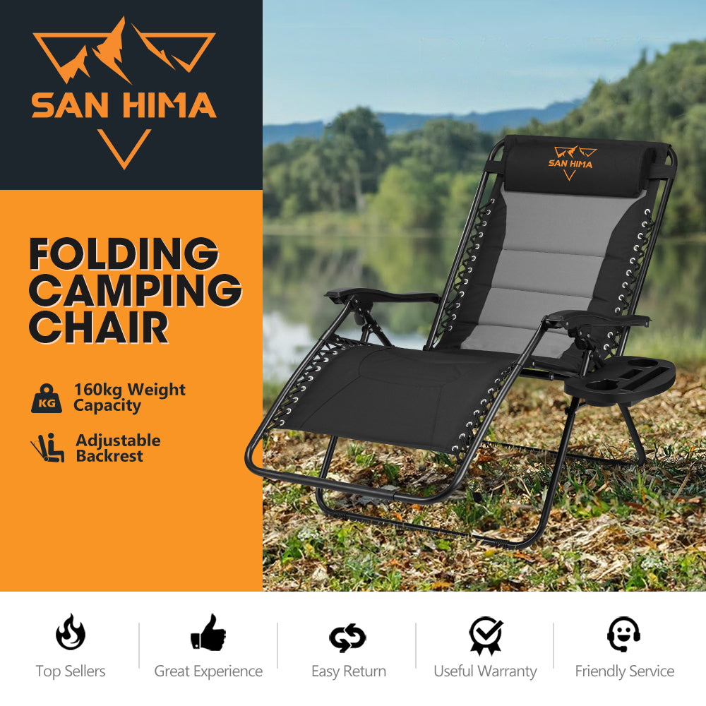 San Hima Folding Camping Chair Portable Lounge Recliner Thick Padding Outdoor