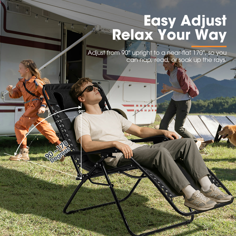 San Hima Folding Camping Chair Portable Lounge Recliner Thick Padding Outdoor