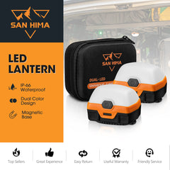 San Hima 2xLED Camping Lantern Light Rechargeable With Lithium Battery Amber White