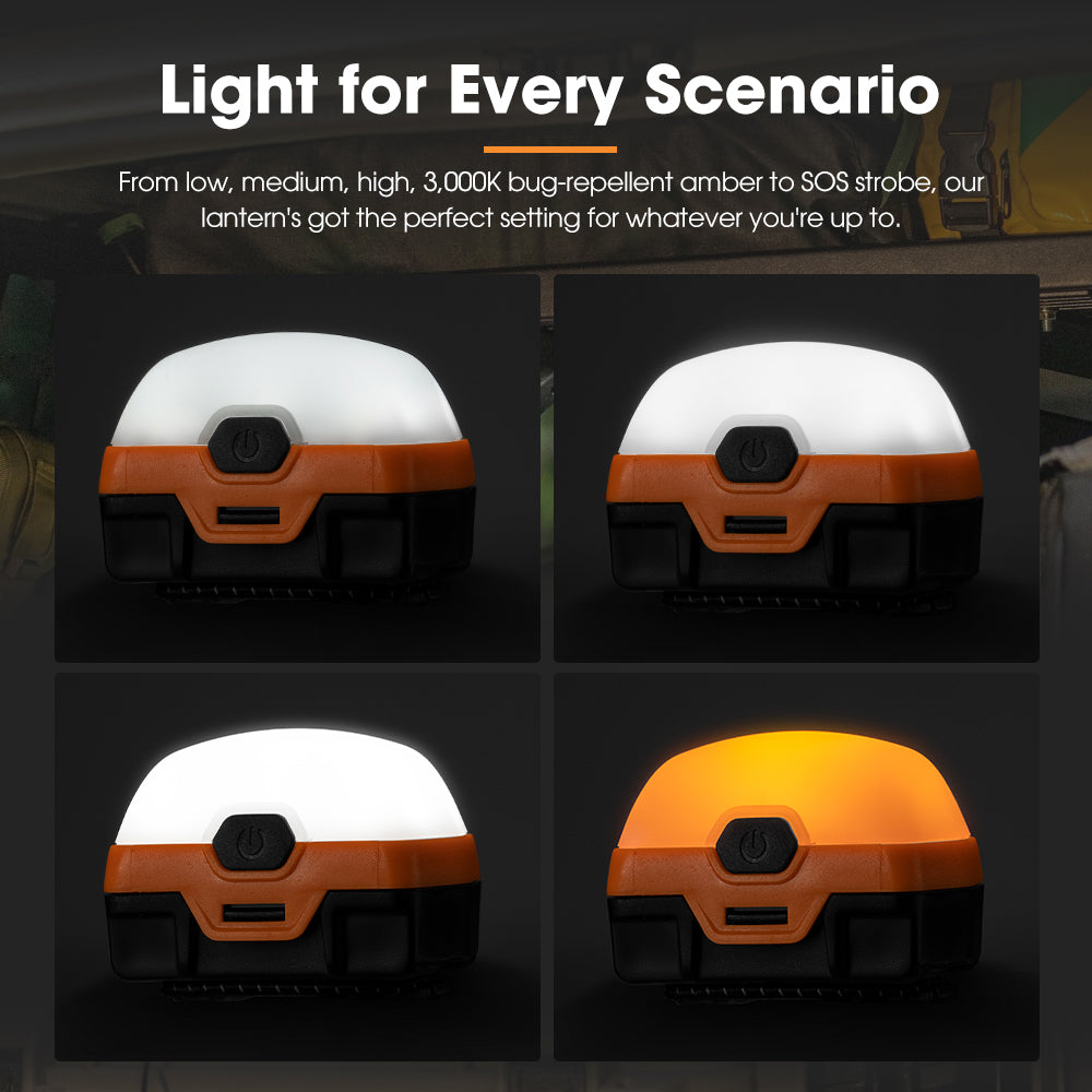 San Hima 2xLED Camping Lantern Light Rechargeable With Lithium Battery Amber White