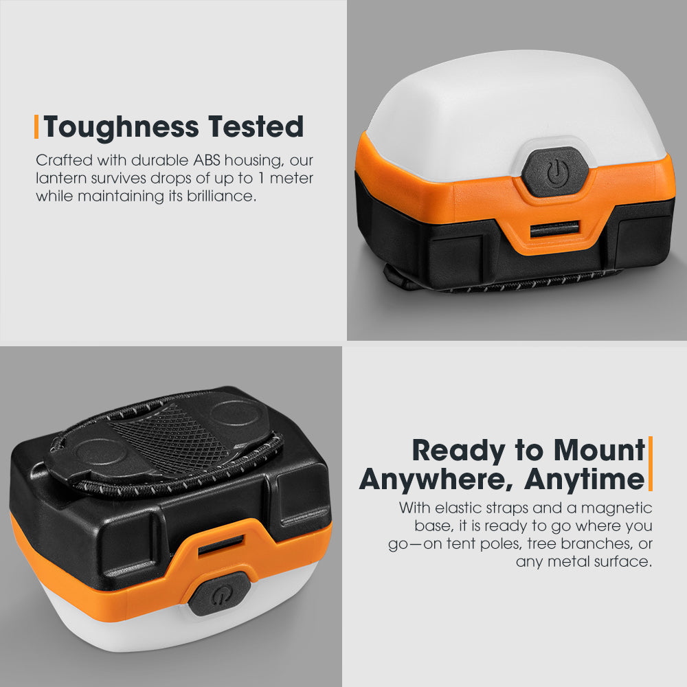 San Hima 2xLED Camping Lantern Light Rechargeable With Lithium Battery Amber White