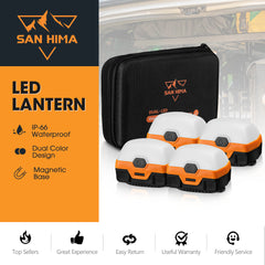 San Hima 4xLED Camping Lantern Light Rechargeable With Lithium Battery Amber White