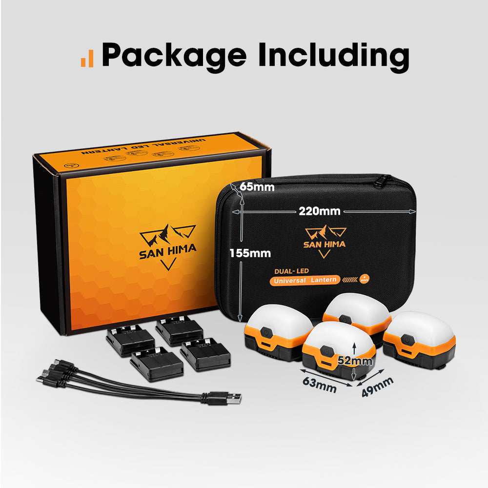 San Hima 4xLED Camping Lantern Light Rechargeable With Lithium Battery Amber White
