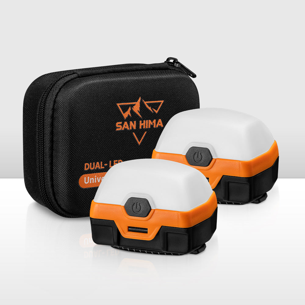 San Hima 2xLED Camping Lantern Light Rechargeable With Lithium Battery Amber White