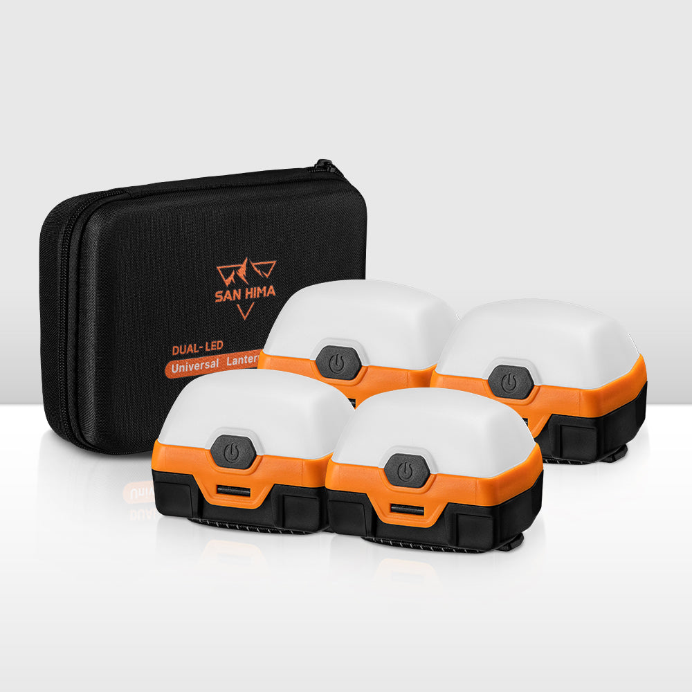 San Hima 4xLED Camping Lantern Light Rechargeable With Lithium Battery Amber White