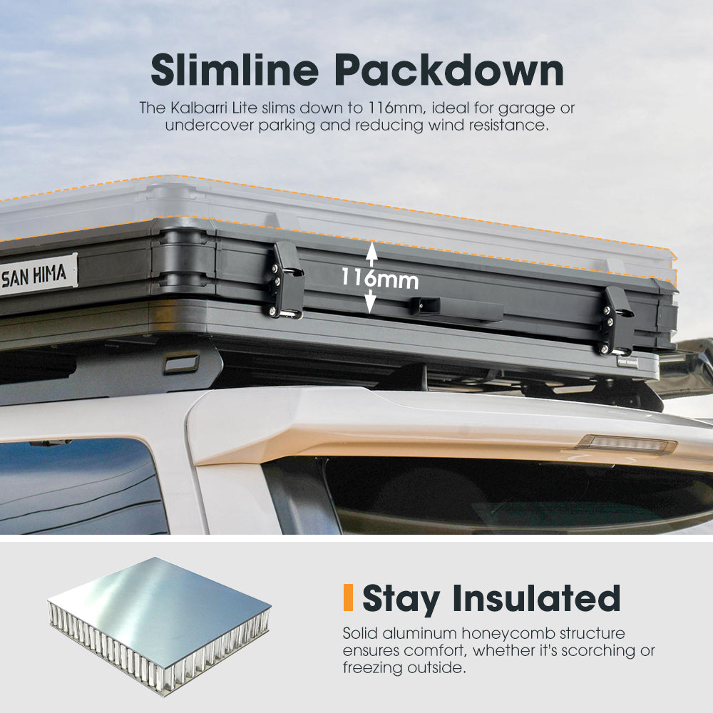 San Hima Kalbarri Lite Rooftop Tent Hardshell With Ladder Grey Camping 4WD 4x4