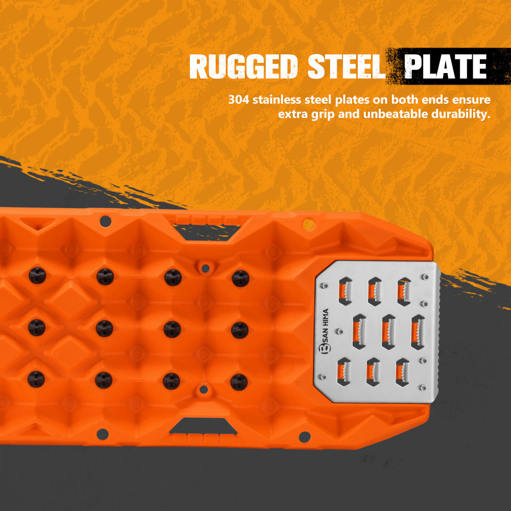 San Hima Offroad Traction Boards with Jack Base Replaceable Teeth Orange