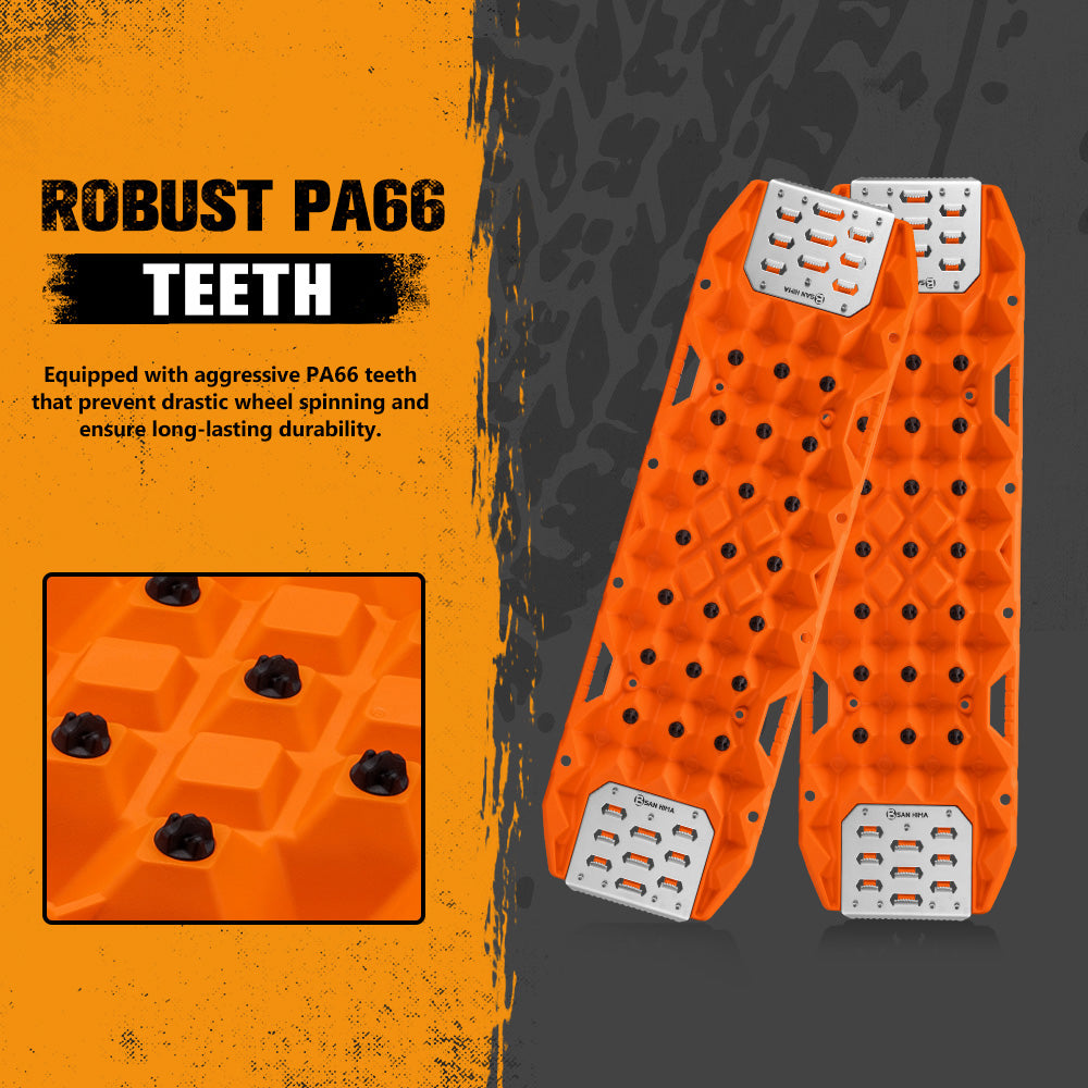 San Hima Offroad Traction Boards with Jack Base Replaceable Teeth Orange