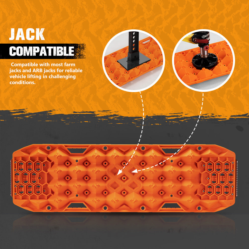 San Hima Offroad Traction Boards with Jack Base Replaceable Teeth Orange
