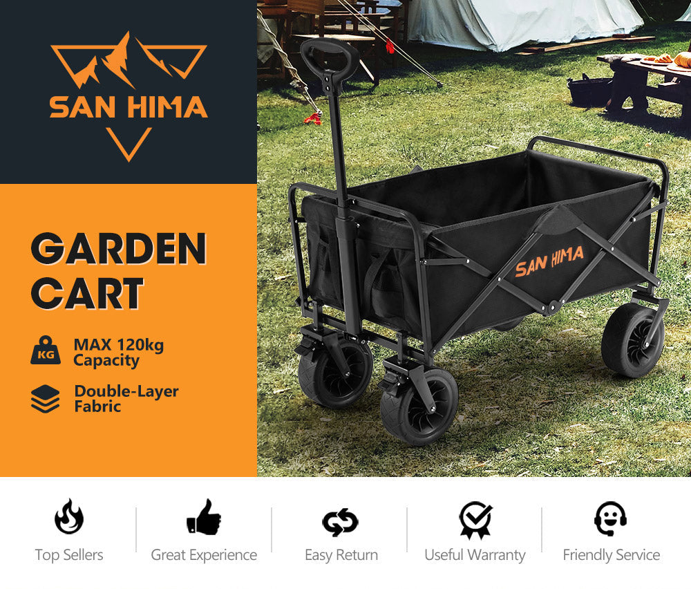 San Hima Folding Camping Wagon 120kg Beach Trolley Garden Cart 360° Wheel Picnic
