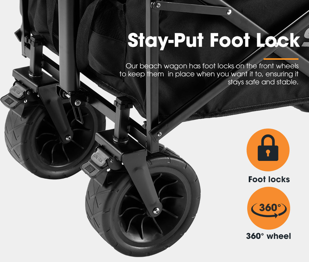 San Hima Folding Camping Wagon 120kg Beach Trolley Garden Cart 360° Wheel Picnic