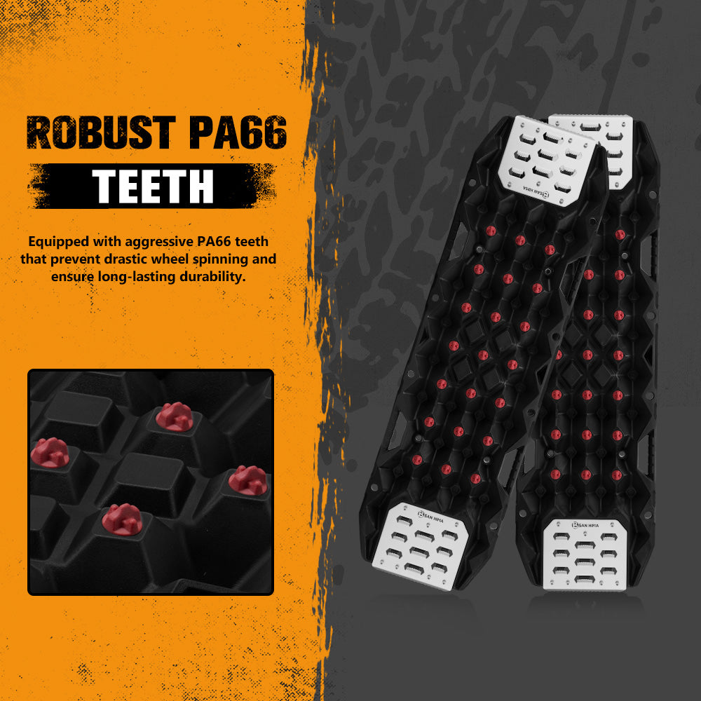 San Hima Offroad Traction Boards with Jack Base Replaceable Teeth Black