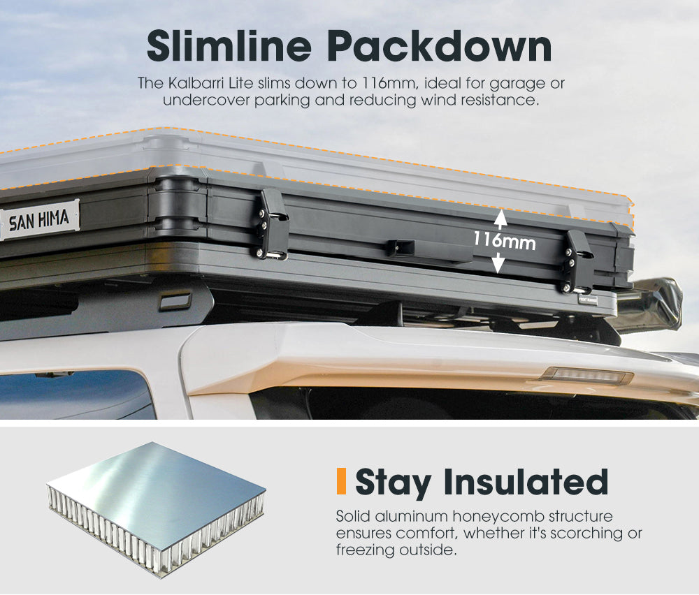 San Hima Kalbarri Lite Rooftop Tent Hardshell With Ladder Khaki Camping 4WD 4x4