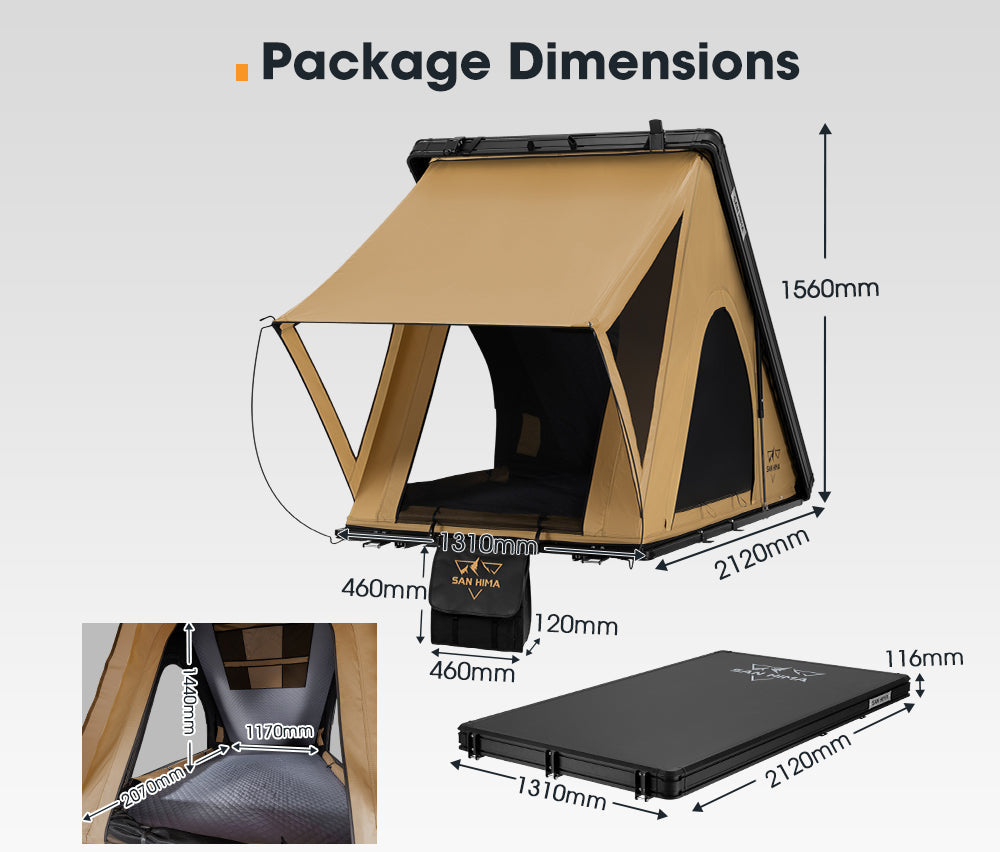 San Hima Kalbarri Lite Rooftop Tent Hardshell With Ladder Khaki Camping 4WD 4x4