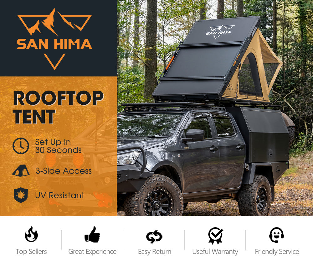 San Hima Kalbarri Lite Rooftop Tent Hardshell With Ladder & Rack Camping Khaki
