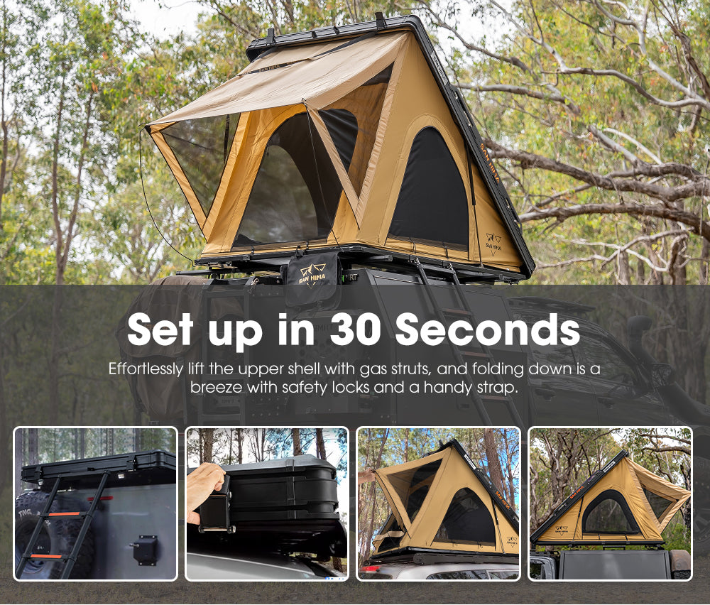 San Hima Kalbarri Lite Rooftop Tent Hardshell With Ladder & Rack Camping Khaki