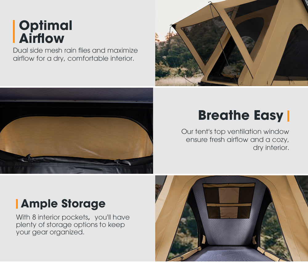 San Hima Kalbarri Lite Rooftop Tent Hardshell With Ladder & Rack Camping Khaki