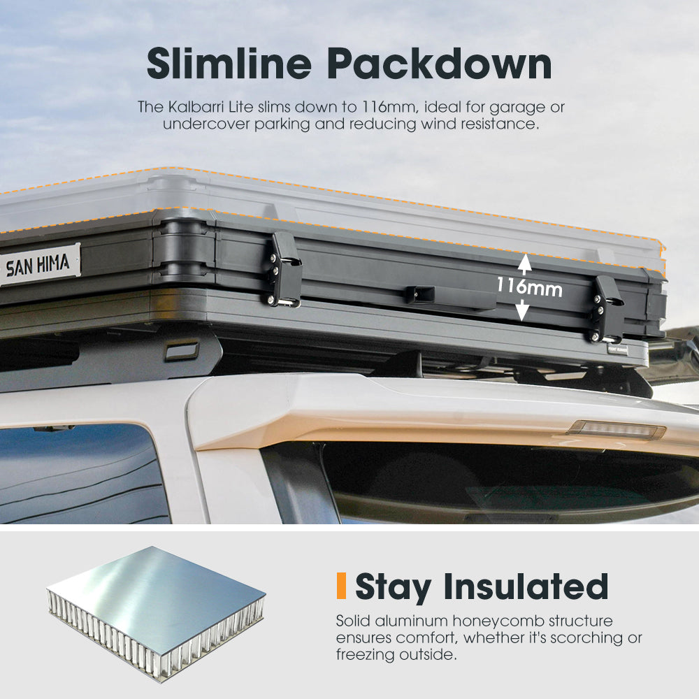 San Hima Kalbarri Lite Rooftop Tent Hardshell With Ladder & Rack Camping Grey