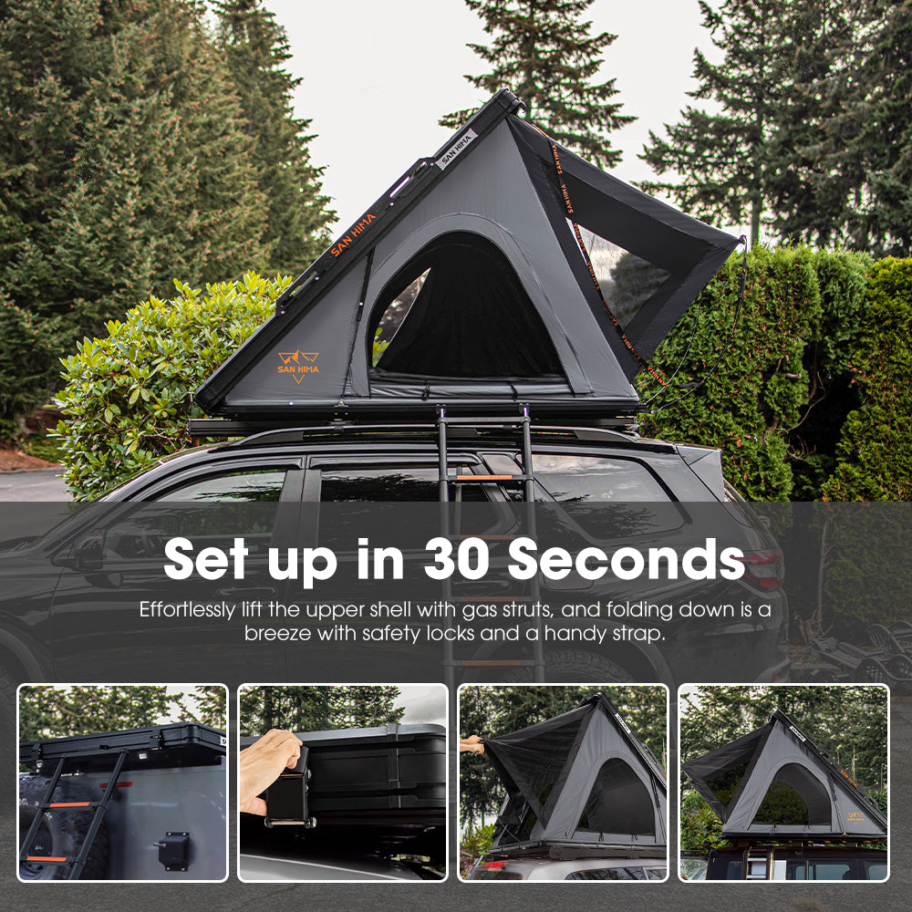 San Hima Kalbarri Lite Rooftop Tent Hardshell With Ladder & Rack Camping Grey