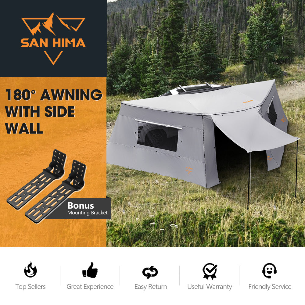 San Hima 180° Degree Awning With Side Wall Car Privacy Screens + "L" Bracket
