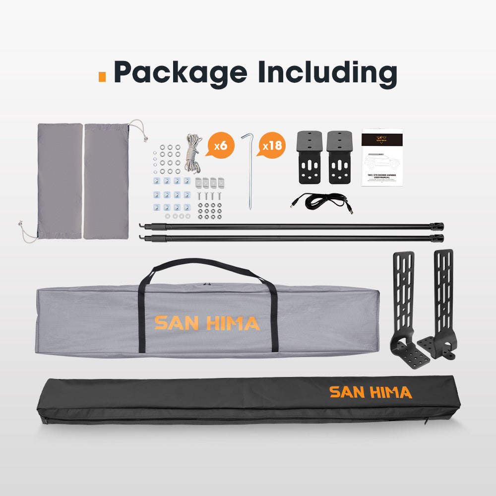 San Hima 180° Degree Awning With Side Wall Car Privacy Screens + "L" Bracket