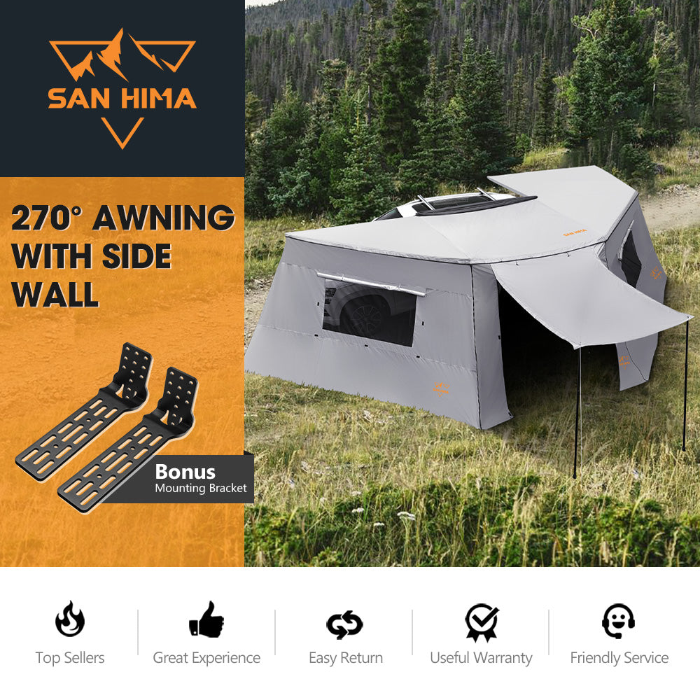 San Hima 270° Degree Awning With Side Wall Car Privacy Screens + "L" Bracket