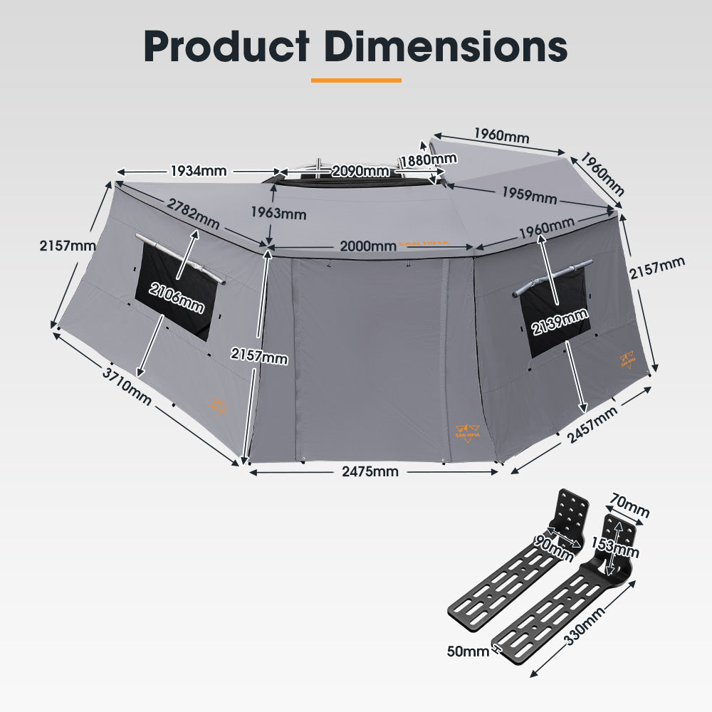 San Hima 270° Degree Awning With Side Wall Car Privacy Screens + "L" Bracket